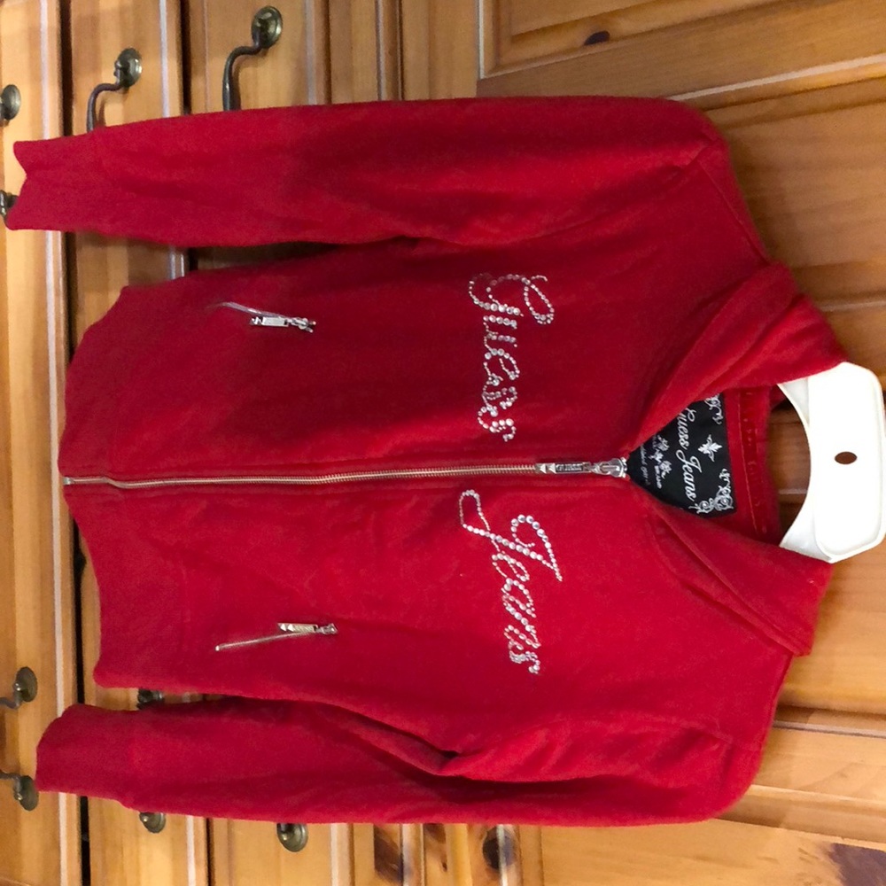 Red Guess hooded sweatshirt